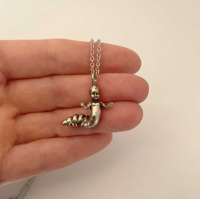 caterpillar baby necklace charm silver