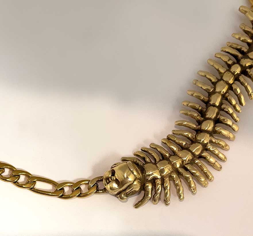 centipede girl necklace centipede body with a baby girl's head gold figaro chain silver