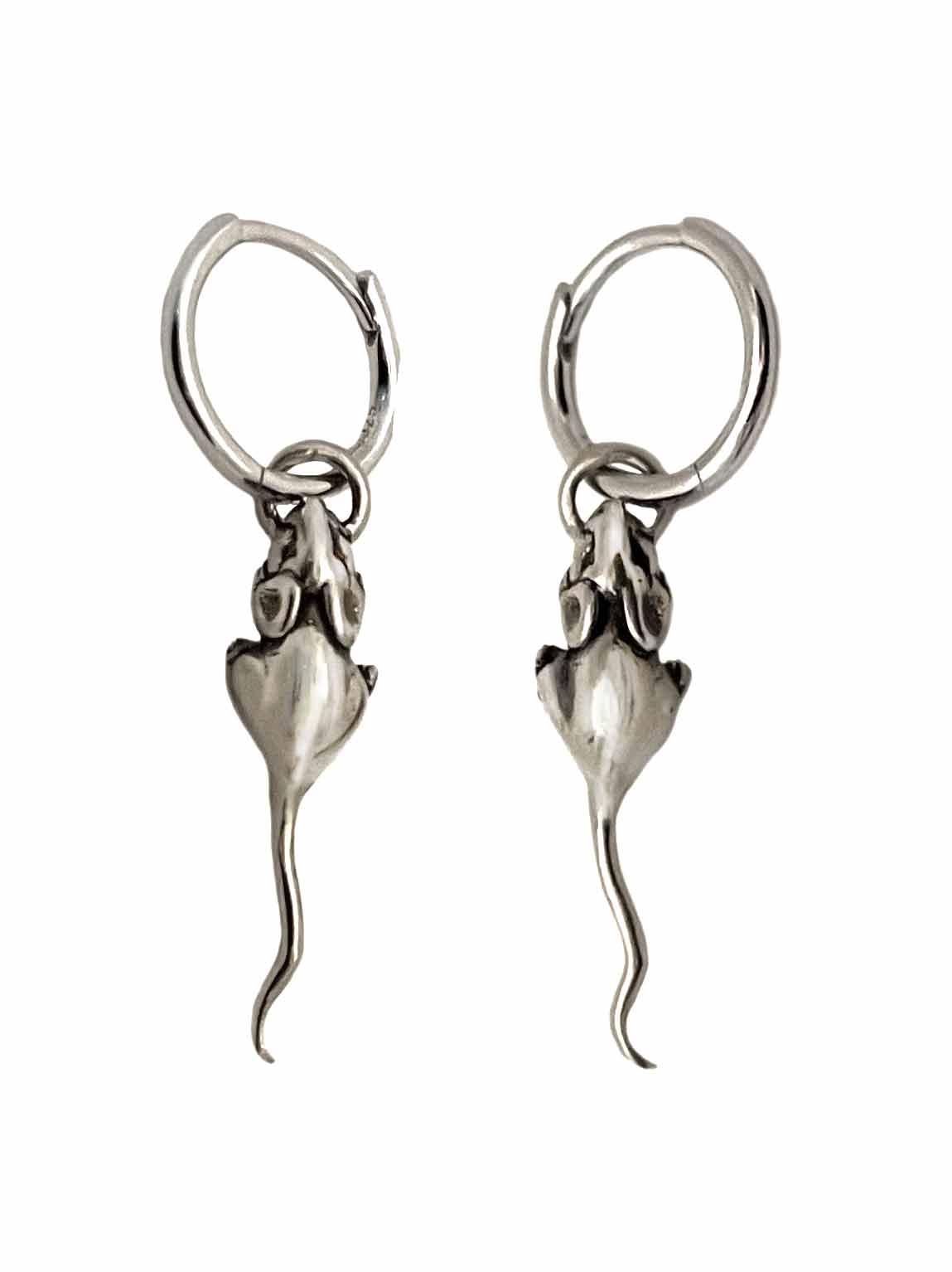 silver pair of mouse on hoop earring dainty mice