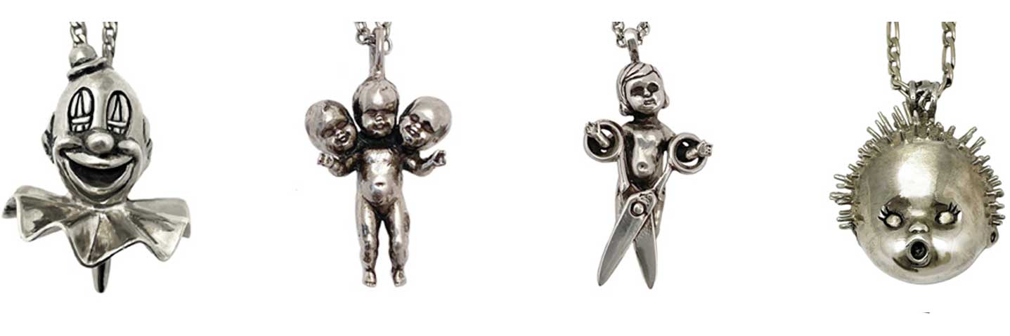 Anomaly Jewelry silver necklaces oddity alternative jewelry three headed baby doll jewelry head creepy cute clown parts 