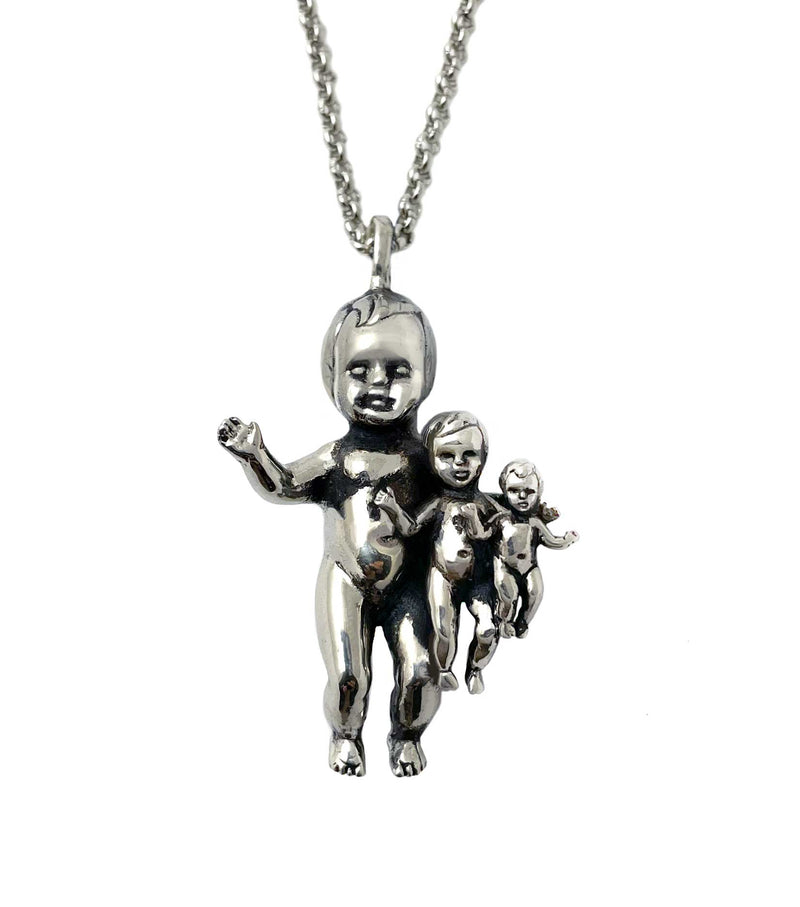unique creepy cute peculiar 3 babies necklace in size descending order silver - Anomaly Jewelry
