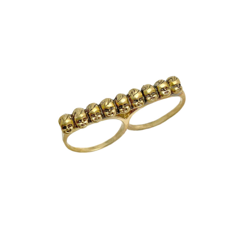 gold knuckle ring baby heads stackable two finger ring
