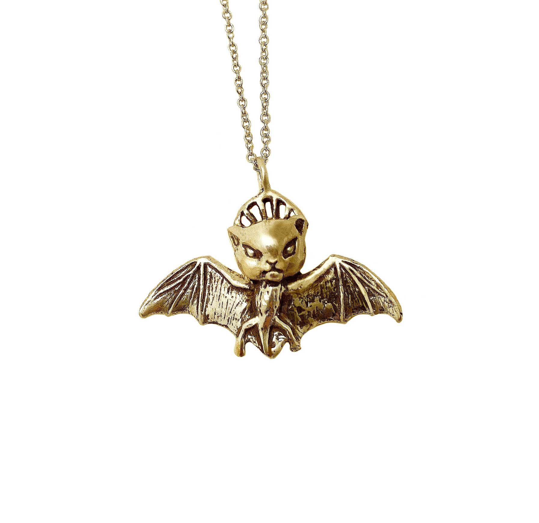 gold cat bat necklace charm