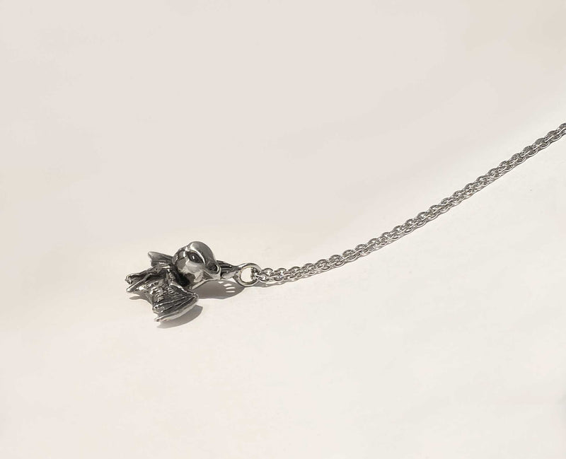 cat bat necklace silver side view