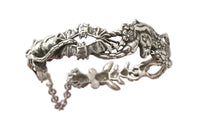 Cornucopia Bracelet with cats bats flowers snakes silver bangle- Anomaly Jewelry