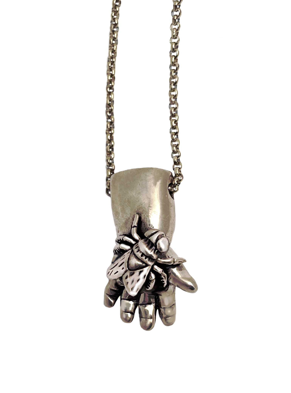 silver fly in hand bug kid children necklace