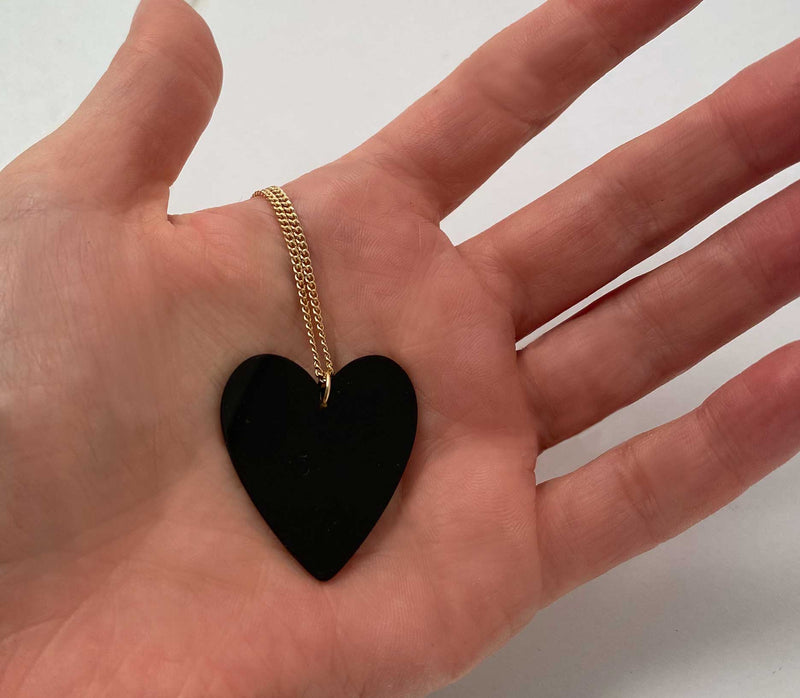 Heart Necklace in Onyx large silver- Ready to Ship