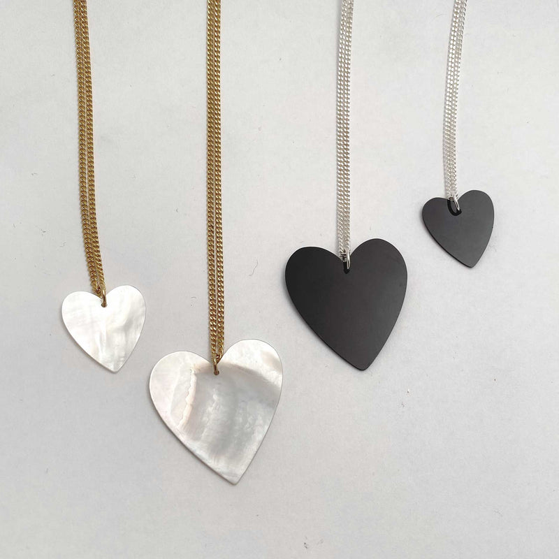 Mother of Pearl Heart Necklace Small in silver- Ready to Ship