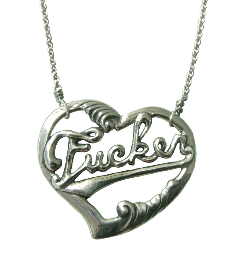 silver Fucker Heart Necklace - Anomaly Jewelry
