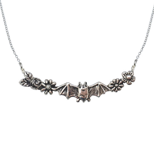 Bat and Flowers Necklace - Anomaly Jewelry