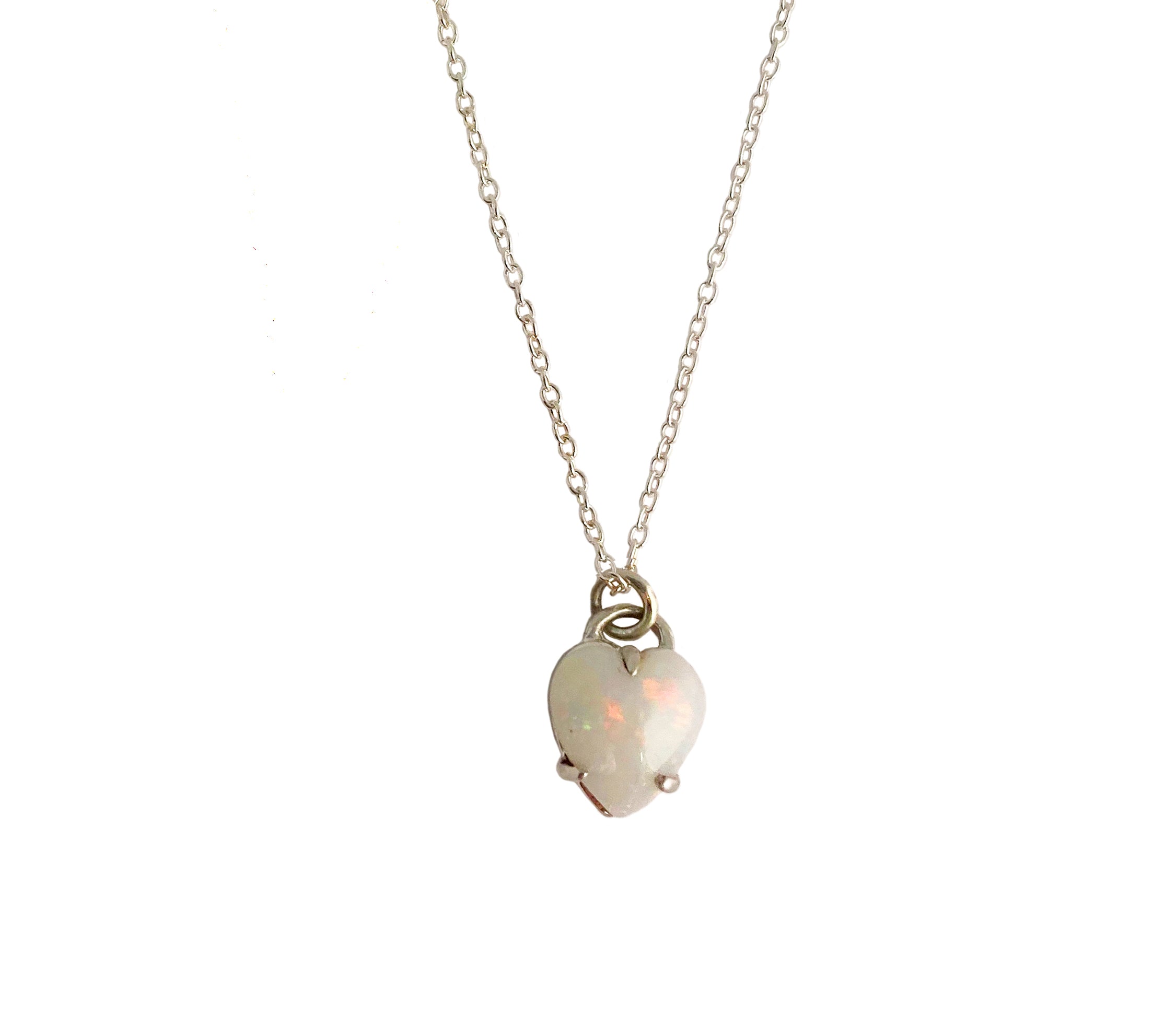 opal heart necklace dainty delicate charm necklace