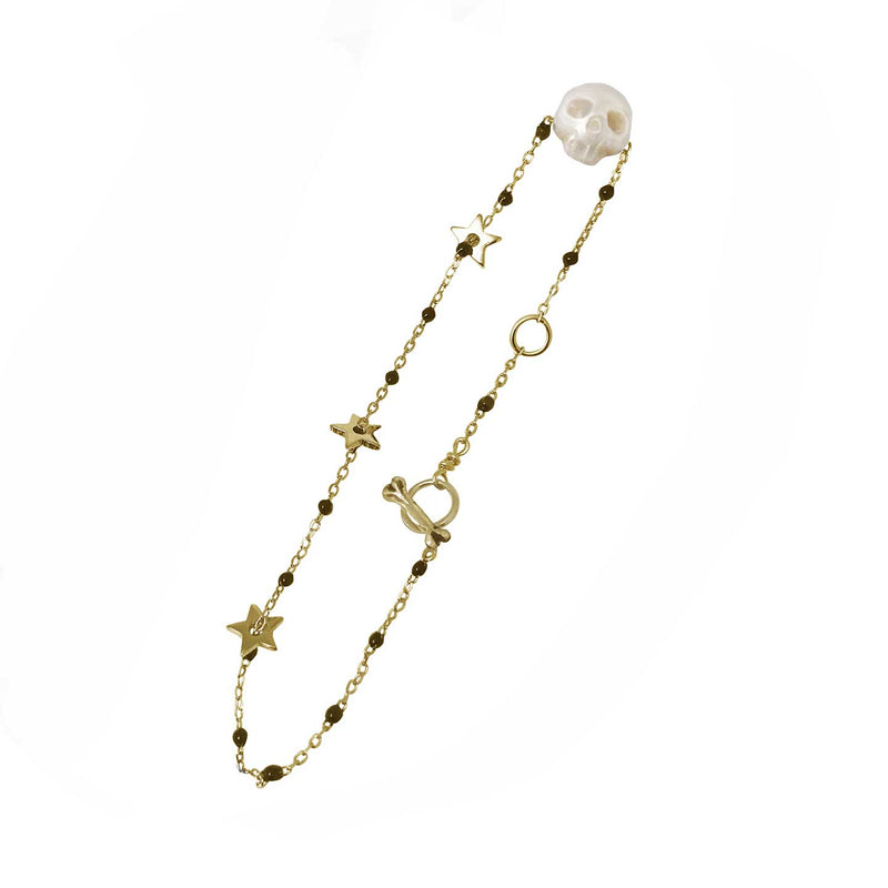 Pearl Skull Bracelet in gold and black - Anomaly Jewelry
