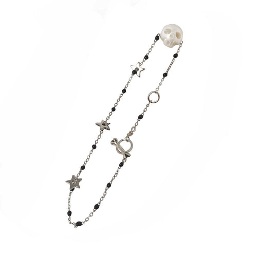 pearl skull bracelet black and silver