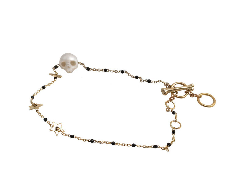 Pearl Skull Bracelet in gold and black- Ready to Ship