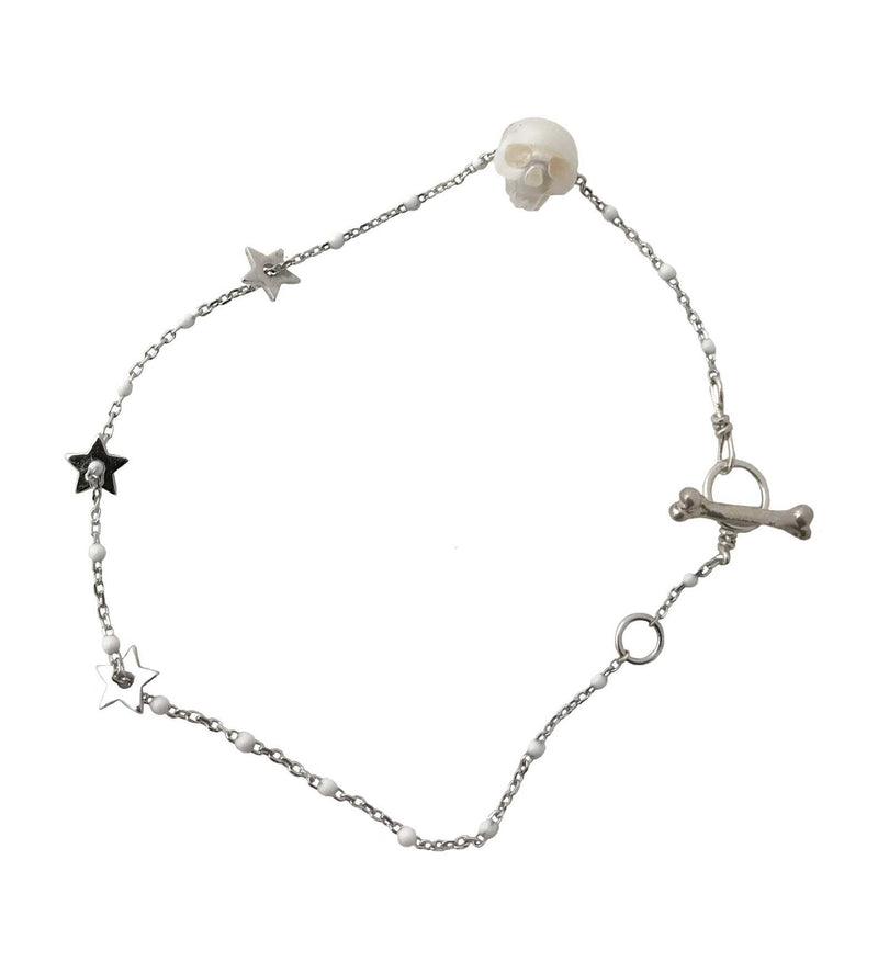 Pearl Skull Bracelet in gold and white- Ready to Ship