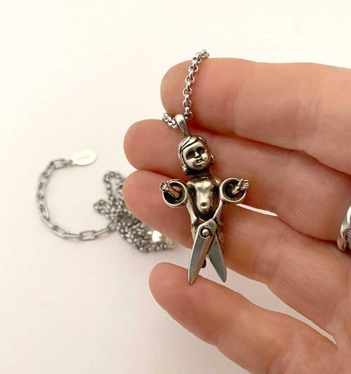 scissor baby charm silver necklace