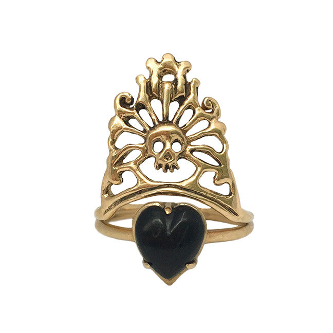Skull Crown RIng with heart ETSY