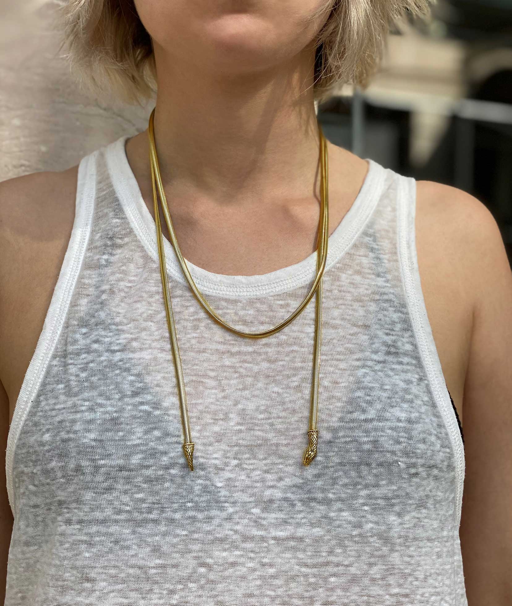 Snake Lariat Necklace in gold