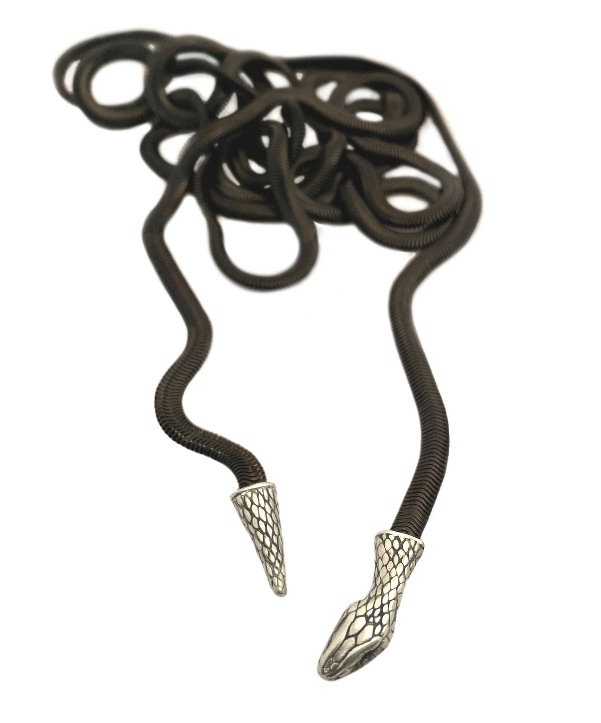 black and silver snake lariat necklace chain