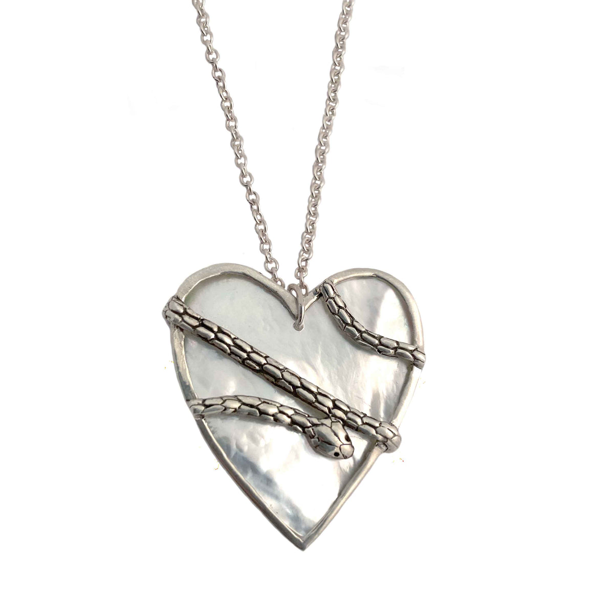 snake and heart necklace charm silver