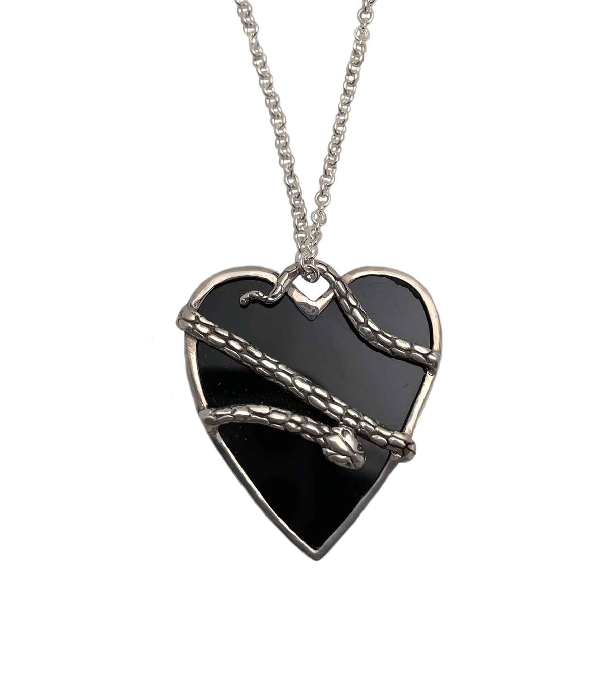 snake and heart necklace silver onyx