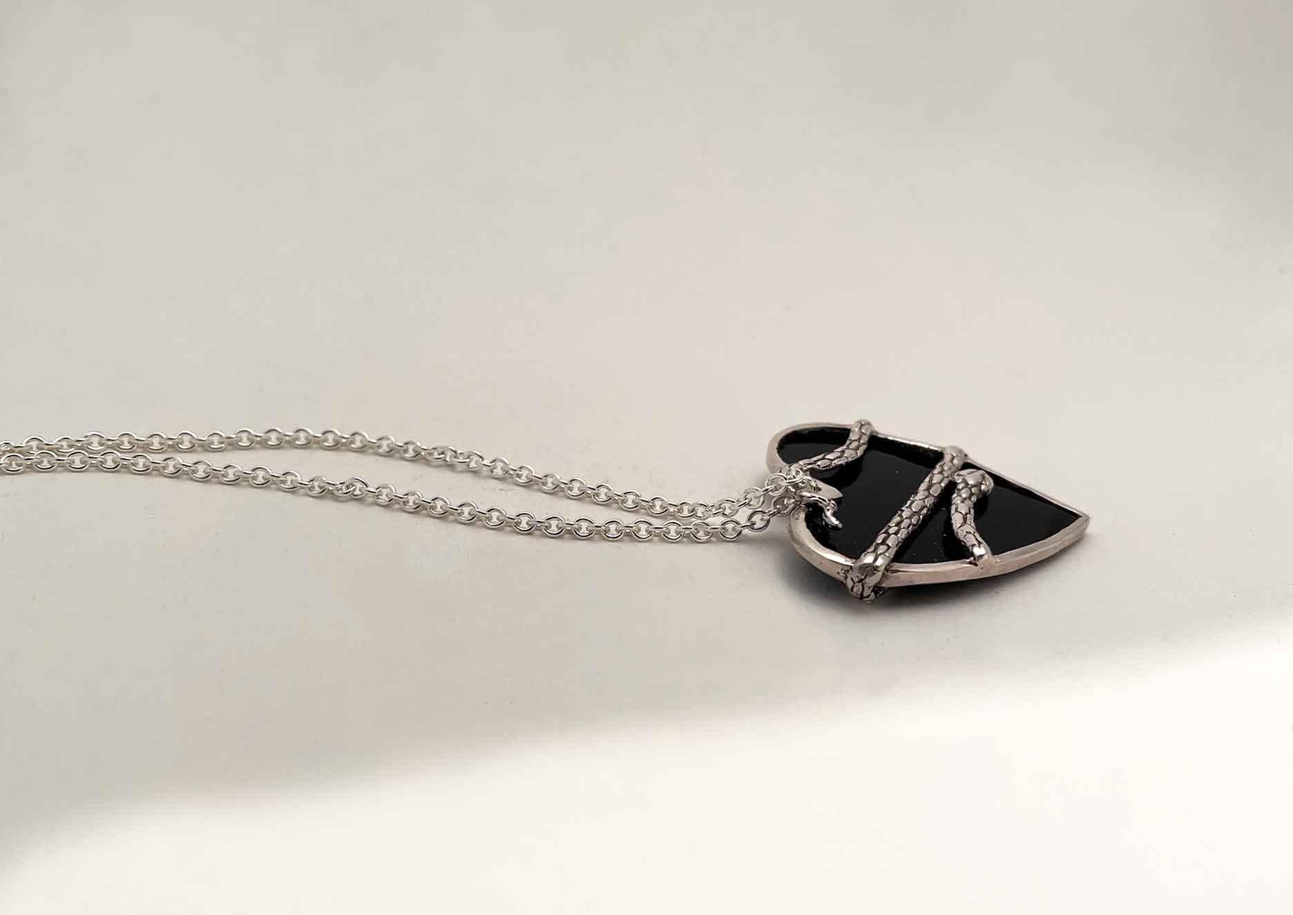 snake and heart necklace silver and onyx
