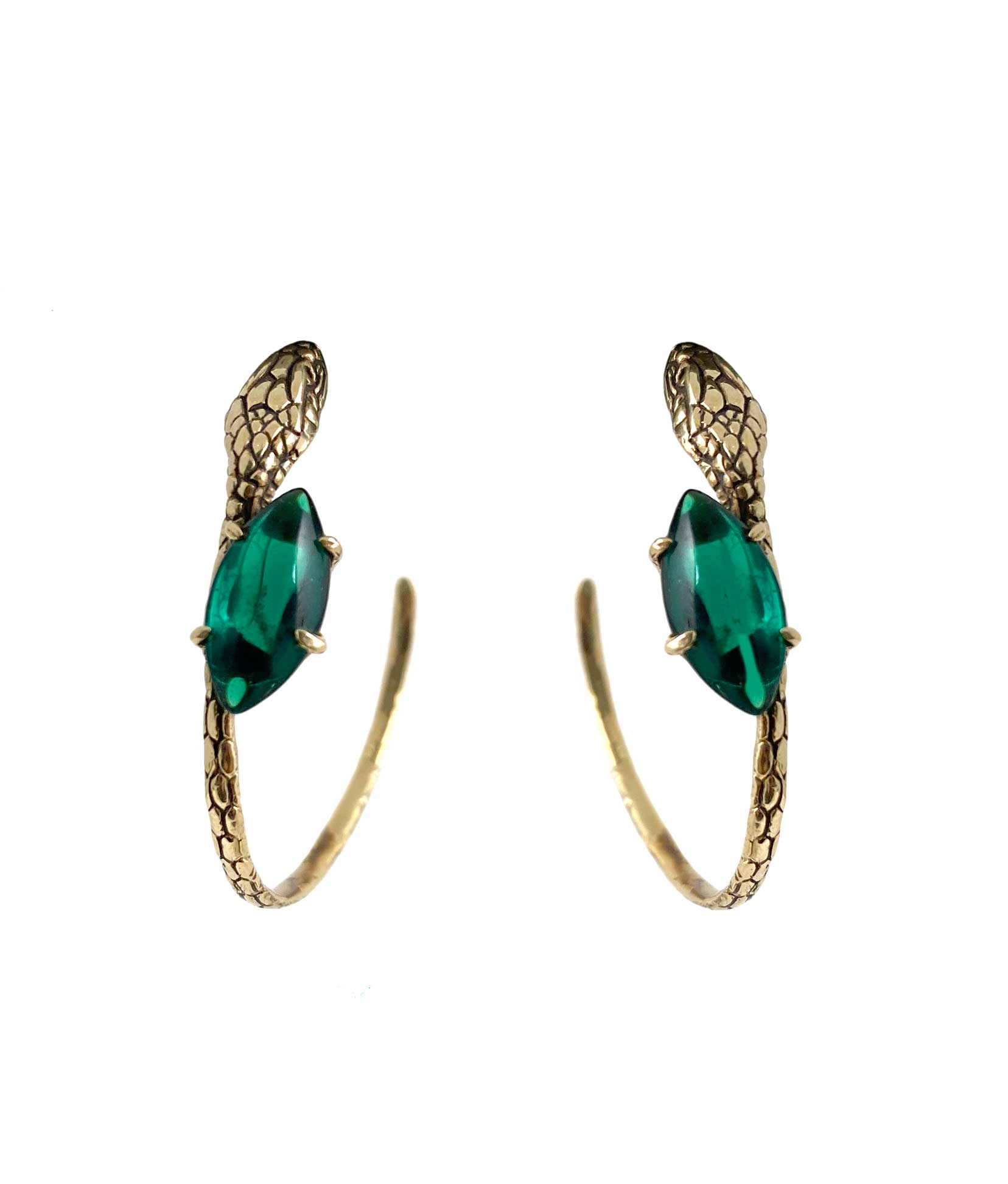 snake and emerald hoop earrings gold