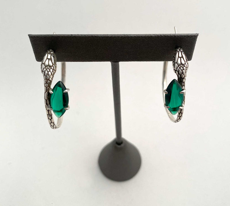Snake and Stone Hoop Earrings in Emerald & Gold