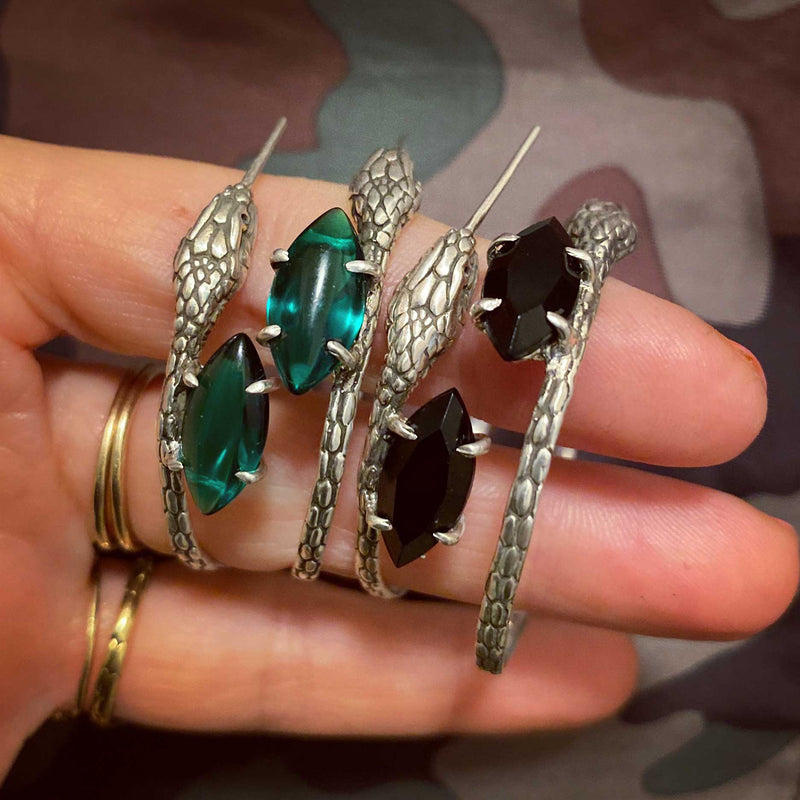 Snake and Stone Hoop Earrings in Emerald