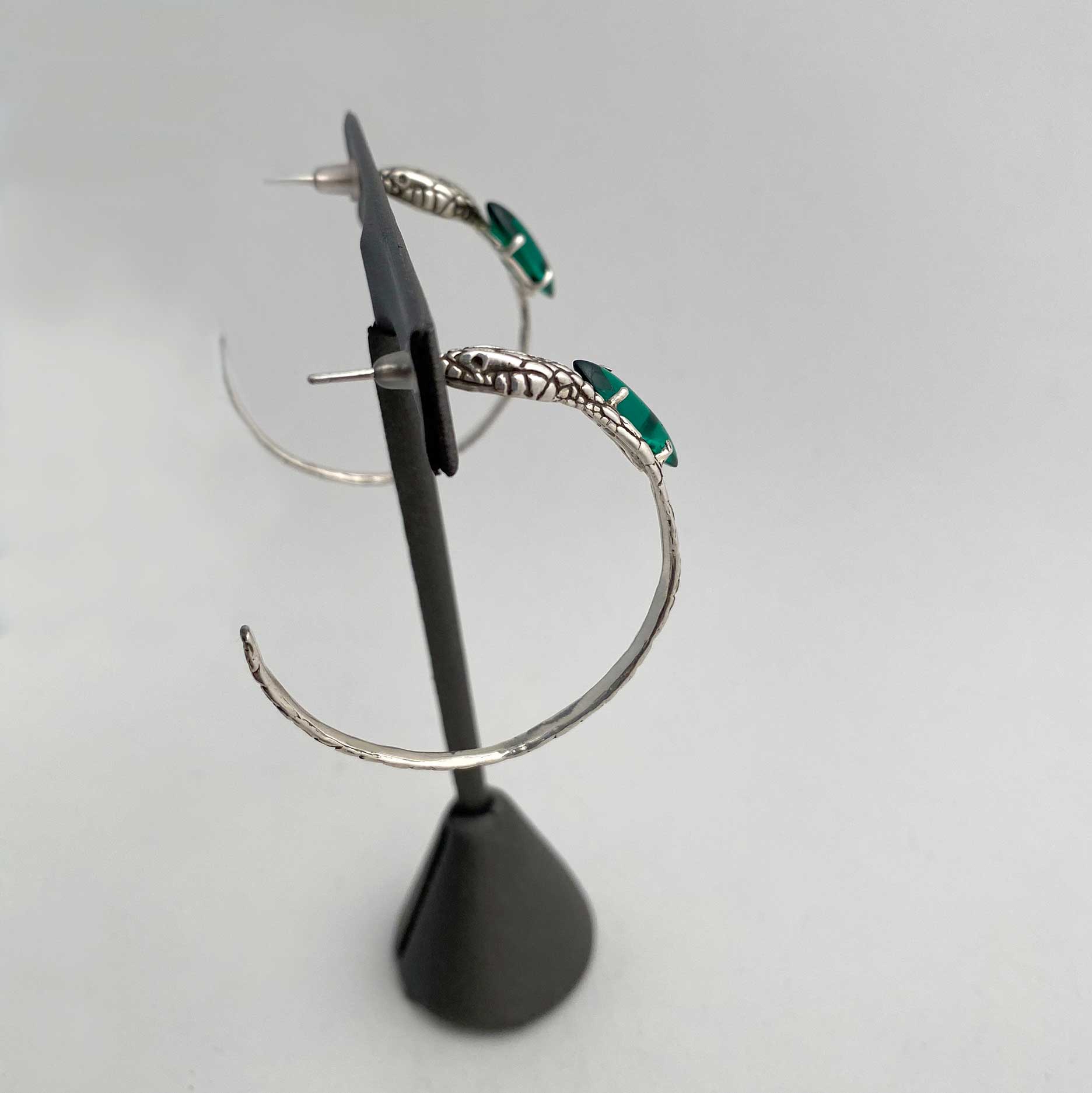Snake and Stone Hoop Earrings in Emerald & Gold