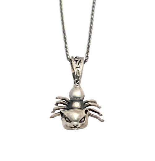 spider cat necklace charm silver
