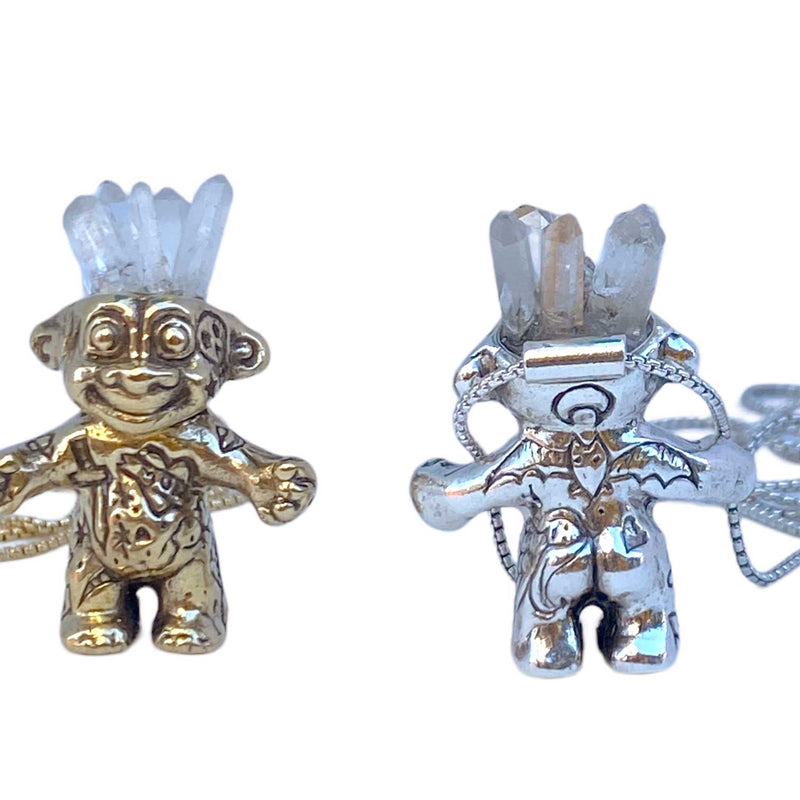 front and back silver and gold tattoo troll necklace charm quartz