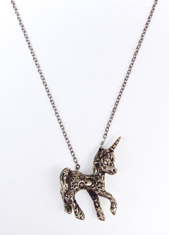 Tattooed Unicorn Necklace Gold Tone