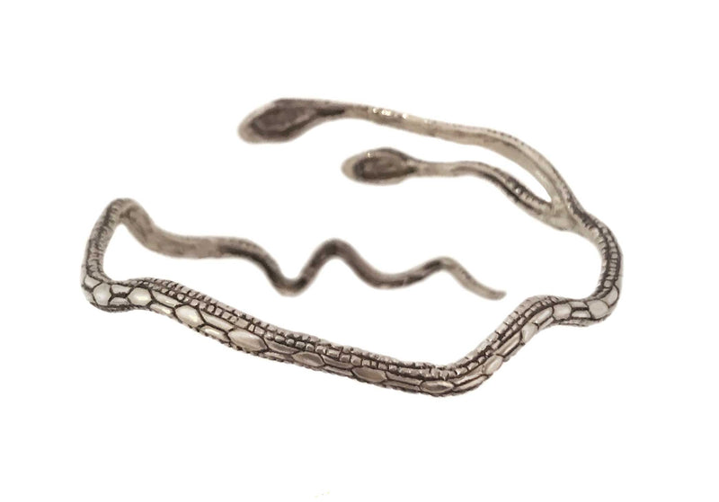 back of silver two headed snake serpent bracelet arm wrist cuff stackable