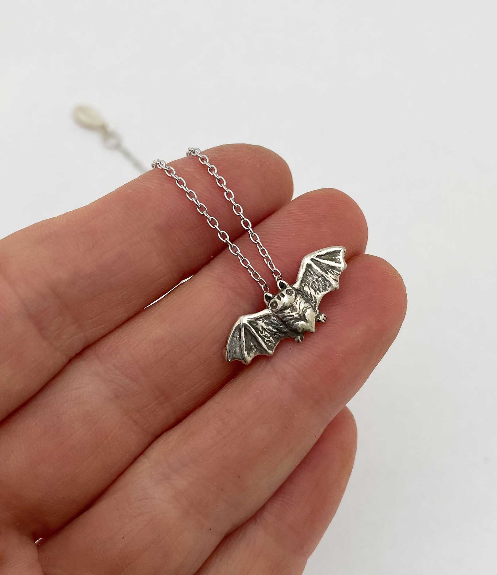 Sterling Silver 3D Flying Bat Necklace | Jewellerybox.co.uk