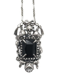 Cornucopia Necklace with skull deers flowers snakes bow and shooting stars Tall in Onyx - Anomaly Jewelry