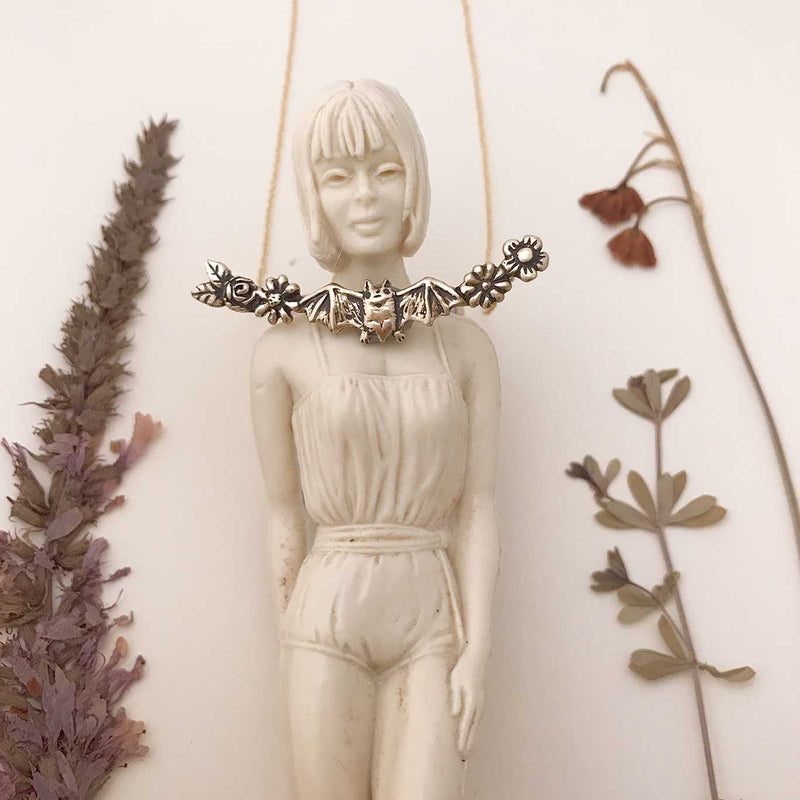 Bat and Flowers Necklace - Anomaly Jewelry