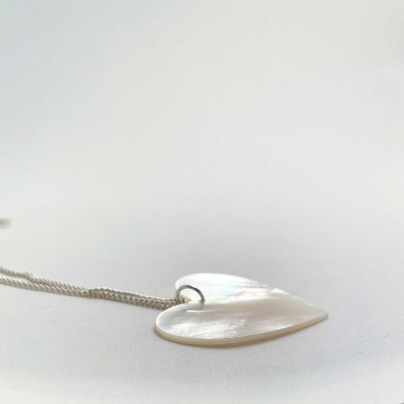 Heart Necklace in Mother of Pearl Large silver- Ready to Ship