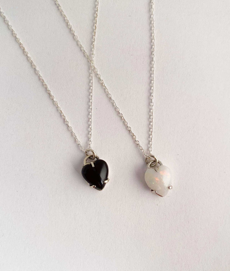 Heart Necklace Opal silver